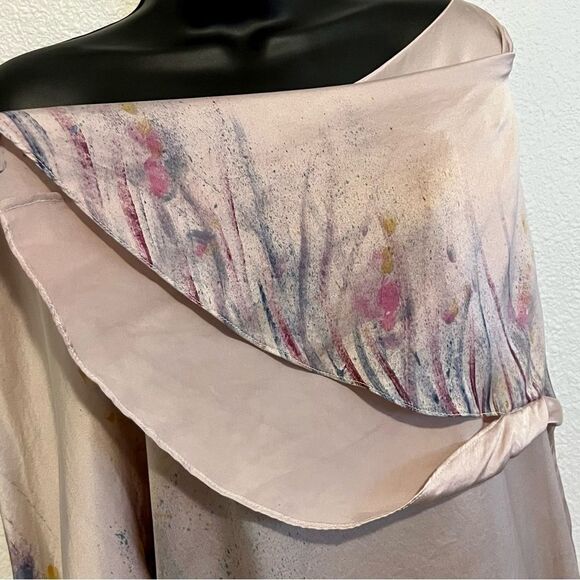 Boho 100% Silk Pink Scoop Neck Fairy Butterfly Sleeve Asymmetrical Mini Dress XS - Picture 5 of 15